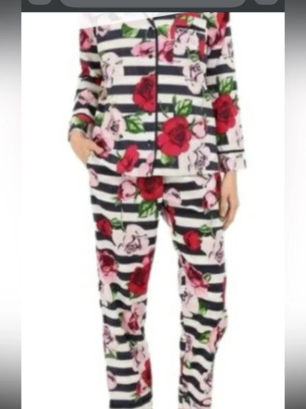 kate spade Women’s Floral Stripe Pajama Set - Cabbage Roses Preppy Size Small